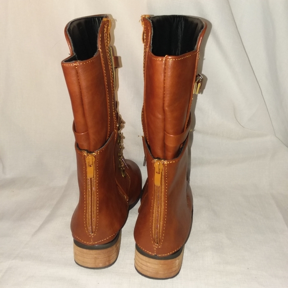 Brown Zip Up Lace Up Faux Leather Combat Moto Style Boots Women's Sz 37 US 6 EUC - Picture 6 of 14